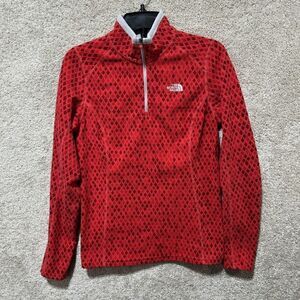 The‎ North Face Fleece Pullover Women's Small Red Patterened Quarter Zip Shirt